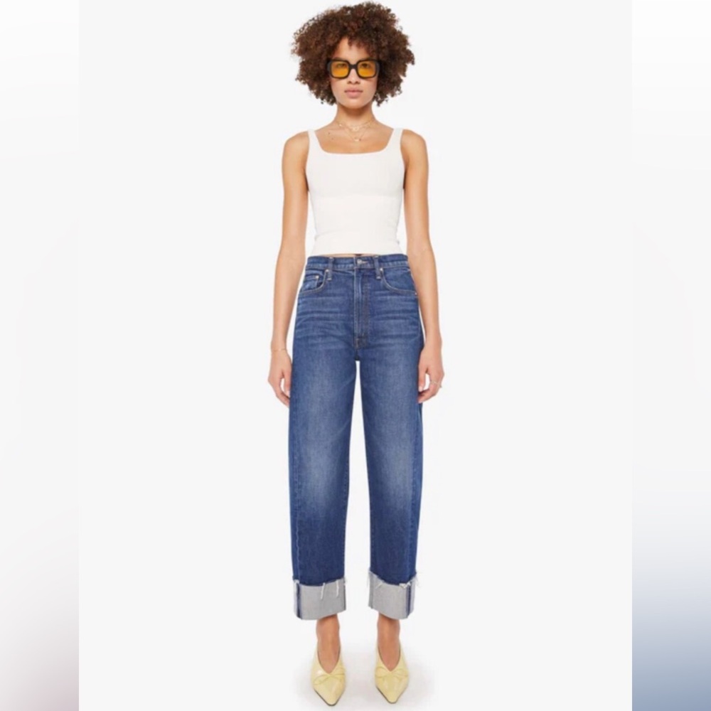 MOTHER THE HALF PIPE ANKLE CUFF FRAY DARK WASH WOMENS 28 - Picture 1 of 14
